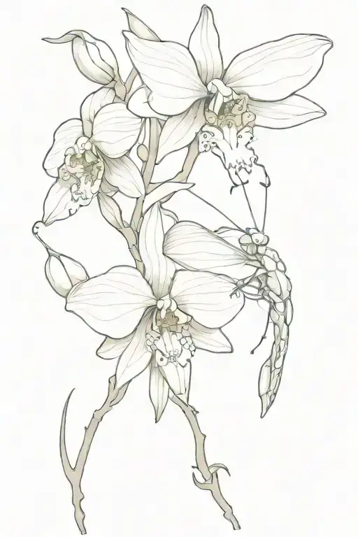 orchid flower mantis tattoo design idea