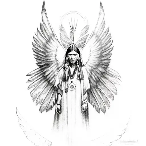  Simple Native American with Angel wings and a halo  tattoo design idea