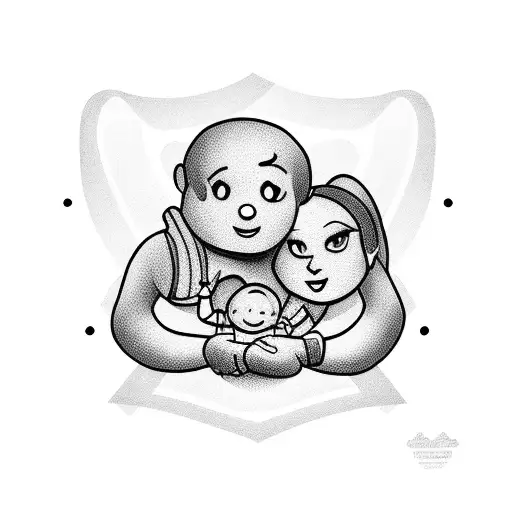 family looking at lost baby tattoo design idea