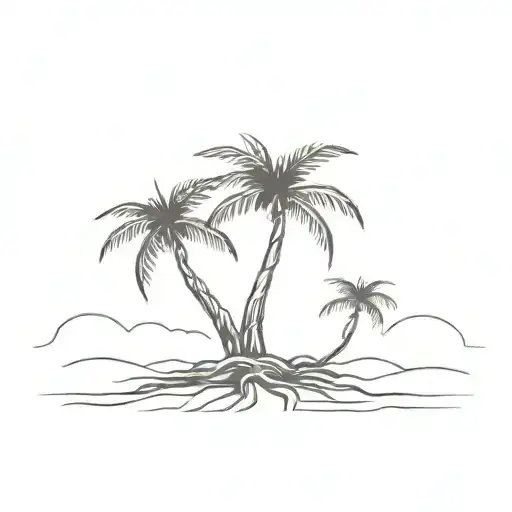 A coconut or palm tree, with some long roots showing 2 brothers helping each other climb the tree. tattoo design idea