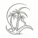 A coconut or palm tree, with some long roots showing 2 brothers helping each other climb the tree. tattoo design idea