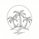 A coconut or palm tree, with some long roots showing 2 brothers helping each other climb the tree. tattoo design idea