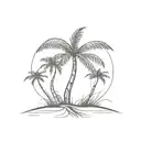A coconut or palm tree, with some long roots showing 2 brothers helping each other climb the tree. tattoo design idea