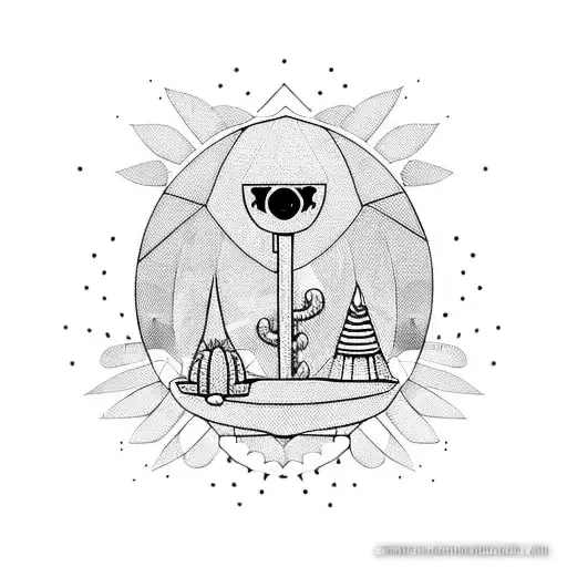 Alien wearing tourist clothing  by a cactus UFO tattoo design idea