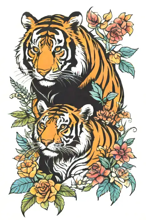 tiger, black swan, lemur, and bear cub  tattoo design idea