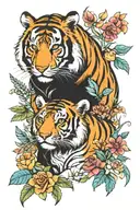 tiger, black swan, lemur, and bear cub  tattoo design idea