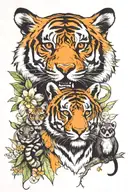 tiger, black swan, lemur, and bear cub  tattoo design idea