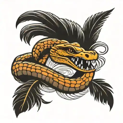 king cobra with feathers falling tattoo design idea