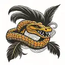 king cobra with feathers falling tattoo design idea