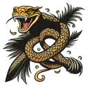 king cobra with feathers falling tattoo design idea