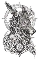 Anubis, lion, time heals all tattoo design idea