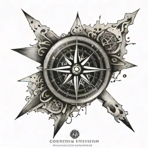 A dotwork tattoo of a compass rose with coordinates of a memorable adventurous trip tattoo design idea