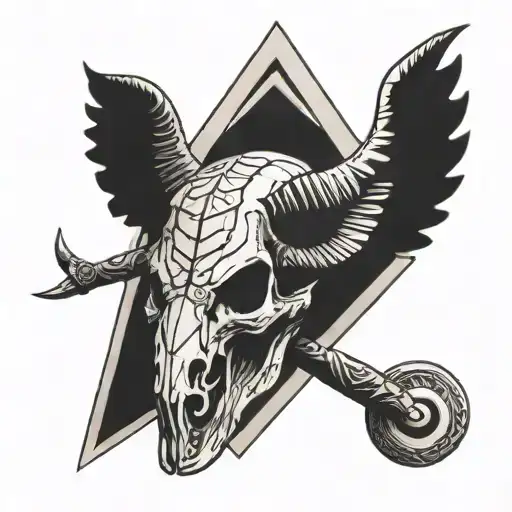 wings, ram skull, triangle tattoo design idea