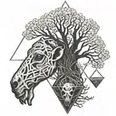 tree in triangle, ram's skull tattoo design idea