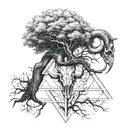 tree in triangle, ram's skull tattoo design idea