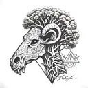 tree in triangle, ram's skull tattoo design idea