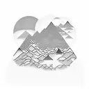 different landscapes stacked on top of each other. landscapes would consist of  mountains at the back then sand dunes th tattoo design idea