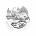 different landscapes stacked on top of each other. landscapes would consist of  mountains at the back then sand dunes th tattoo design idea
