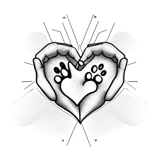 heart with hand and dog paw tattoo design idea