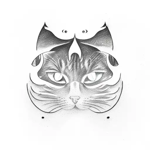 A minimalist tattoo of a yin yang symbol made up of cat and sword silhouettes tattoo design idea