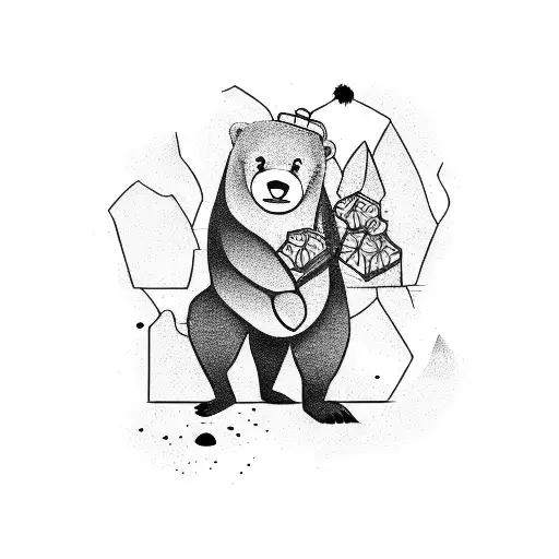 A bear clumsily reaching up towards a bee hive tattoo design idea