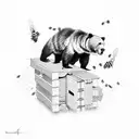 A bear clumsily reaching up towards a bee hive tattoo design idea