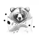 A bear clumsily reaching up towards a bee hive tattoo design idea