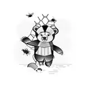 A bear clumsily reaching up towards a bee hive tattoo design idea