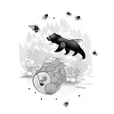 A bear clumsily reaching up towards a bee hive tattoo design idea