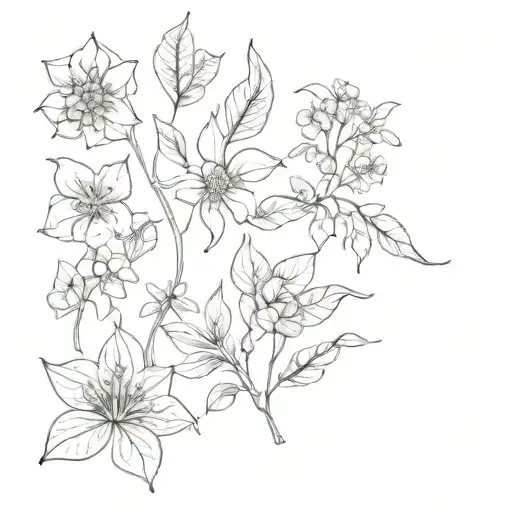 botanical elements tattoo design idea