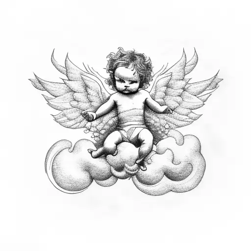 Cherub lying on a cloud tattoo design idea