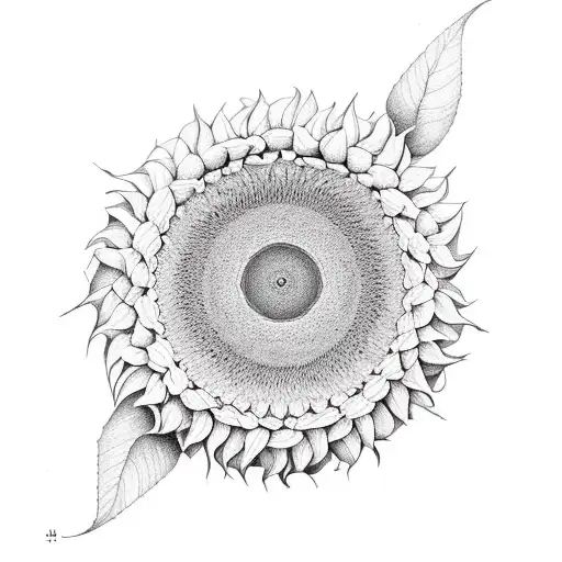 Golden Spiral: Starting from the center of the sunflower, draw a logarithmic spiral that passes through each spiral seed tattoo design idea