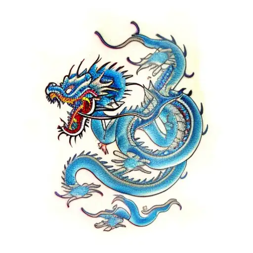 Traditional "Blue Chinese Dragon" Tattoo Idea BlackInk AI