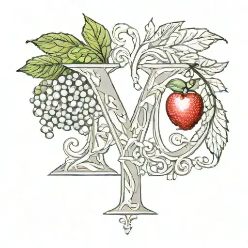 Forbidden fruit letters M tattoo design idea