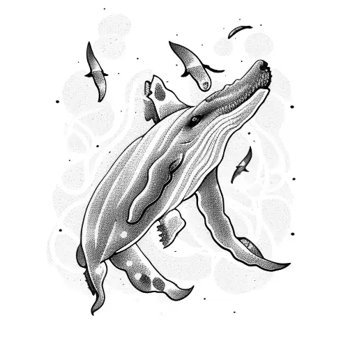 whales in space tattoo design idea