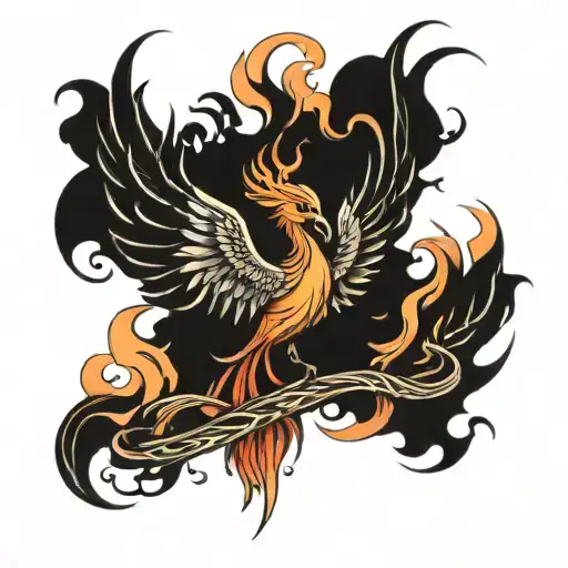 A phoenix rising from the ashes symbolizing overcoming tattoo design idea