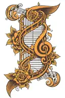 DNA with music elements and notes intertwined tattoo design idea