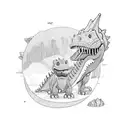 cute dinosaur mom and son tattoo design idea