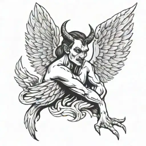devil mixed with angel wings spread tattoo design idea