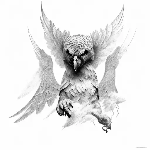 Black and Grey Harpy Eagle - Tattoo by Stechpunkt