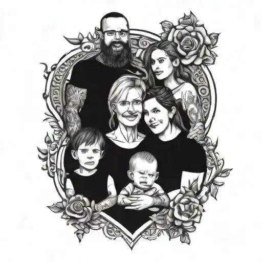 family posing for a picture tattoo design idea
