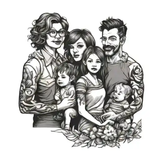 family posing for a picture tattoo design idea