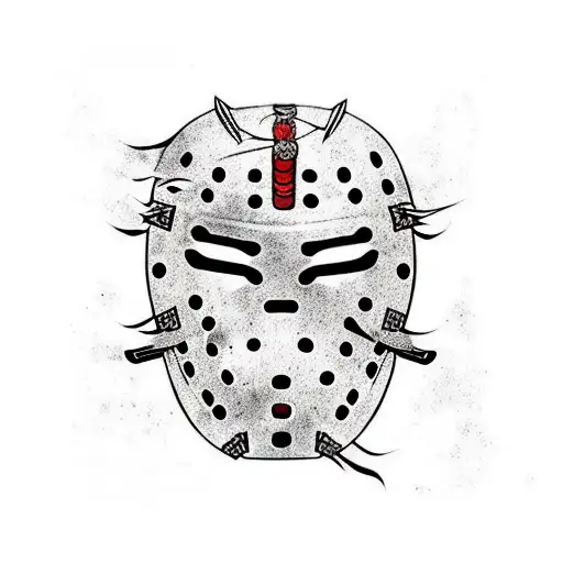 samurai mask mixed with jason voorhees mask tattoo design idea