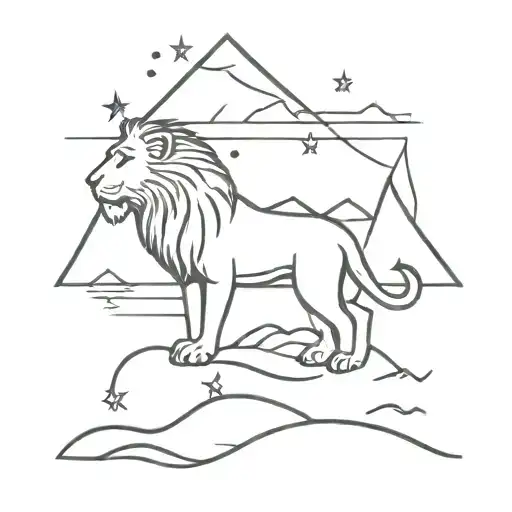 ocean and mountain and stars and lion tattoo design idea