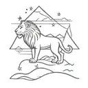 ocean and mountain and stars and lion tattoo design idea