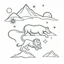 ocean and mountain and stars and lion tattoo design idea