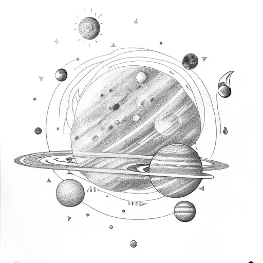 solar system, simple-line tattoo design idea