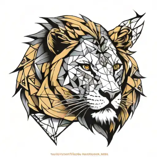 lion face drawing half geometrical accents  tattoo design idea