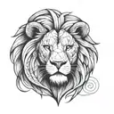 lion face, looking forward, drawing, half geometrical accents black and white  tattoo design idea