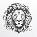 lion face, looking forward, drawing, half geometrical accents black and white  tattoo design idea